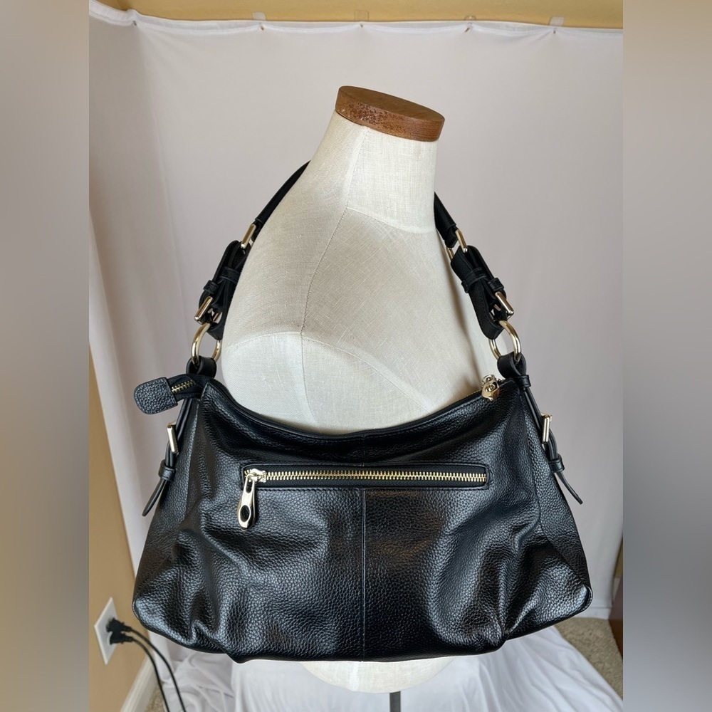S-zone black leather with gold hardware hobo shoulder bag